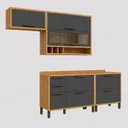 Ver imagem 2 de Cozinha Compacta Modulada MDF 4 Peças 6 Portas Vidro Vicenza Espresso Móveis Cinza/Amêndoa/Chumbo