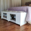 Ver imagem 3 de Recamier Pet Casinha Estofado Cama Box Mdf Branco King Capitonê Suede Liso Bege 192 X 40 X 37