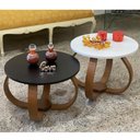 Ver imagem 2 de Conjunto Mesa de Centro e Lateral Pés Cebola Branco e Preto
