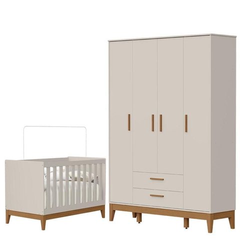 Guarda Roupa Infantil Flip 4 Portas com Berço Americano Flip Areia Acetinado - Reller