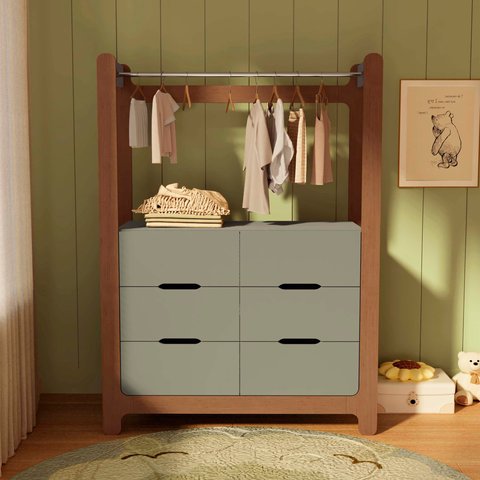 Guarda-Roupa Closet Infantil com 6 Gavetas e Cabideiro 100% MDF Olívia Verde/Verti/Castanho