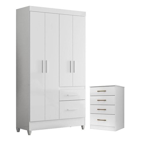 Guarda Roupa Solteiro Madri Flex e Cômoda Ms913 Branco Brilho – Moval