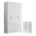 Ver imagem 1 de Guarda Roupa Solteiro Madri Flex e Cômoda Ms913 Branco Brilho – Moval