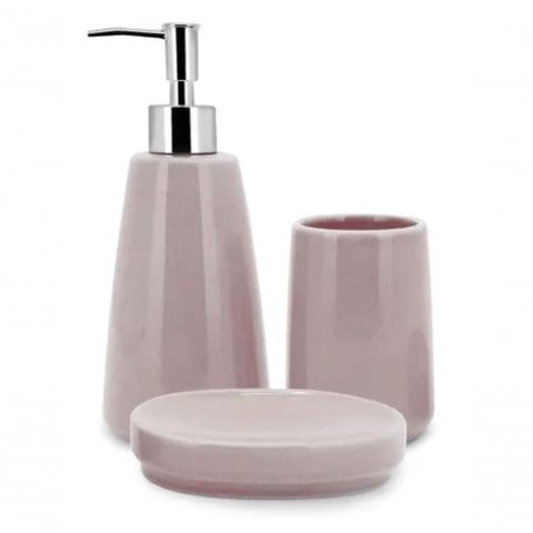 Jogo com 3 Peças para Banheiro em Cerâmica Pale Softpink 410 Ml - Mimo Style - Bh20102