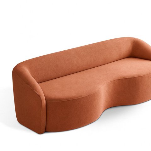 Sofá Curvo 2 Lugares 200cm Boucle Alonso Laranja Terracota