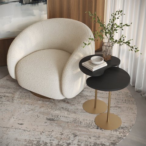 Kit 2 Mesas Laterais Sofá Sala Apoio Metal Dourado Moderna Gaia MDF Preto
