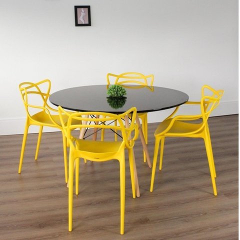 Conjunto Sala de Jantar Mesa Eiffel 120x75cm Tampo MDF com 4 Cadeiras Allegra Amarelo/Preto