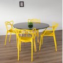 Ver imagem 1 de Conjunto Sala de Jantar Mesa Eiffel 120x75cm Tampo MDF com 4 Cadeiras Allegra Amarelo/Preto