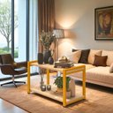 Ver imagem 2 de Mesa de Centro Lateral Canto Atenas 2 Prateleiras Mdf Estrutura de Metalon Moderna:dourado-off White