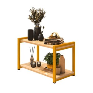 Mesa de Centro Lateral Canto Atenas 2 Prateleiras Mdf Estrutura de Metalon Moderna:dourado-off White