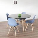 Ver imagem 1 de Conjunto Sala de Jantar Mesa Eiffel 120x75cm Tampo MDF com 4 Cadeiras Eiffel Botonê Azul