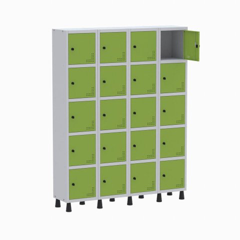 Roupeiro de Aço 4 Vãos 20 Portas Pitão Linha Light Cinza e Verde
