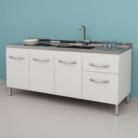 Gabinete de Cozinha 144cm 2 Gavetas 3 Portas Balcão Branco:Branco