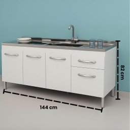 Gabinete de Cozinha 144cm 2 Gavetas 3 Portas Balcão Branco:branco Brilho - 5