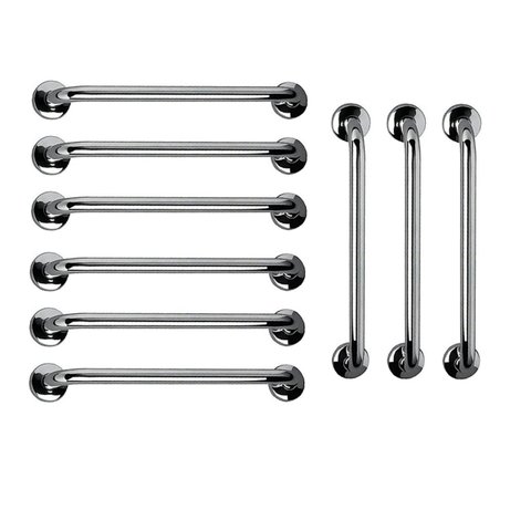 Barra de Apoio 60cm Aço Inox Kit 9 Unidades Suporte Idoso Gestante Criança Deficiente Segurança Banh