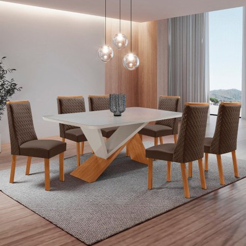 Mesa de Jantar Yasmin 180cm Tampo MDF Copo com 6 Cadeiras Carolina