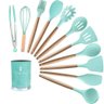 Kit 12 Peças Utensílios Silicone Verde Concha Colher Madeira - 1