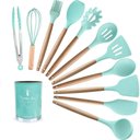 Ver imagem 1 de Kit 12 Peças Utensílios Silicone Verde Concha Colher Madeira