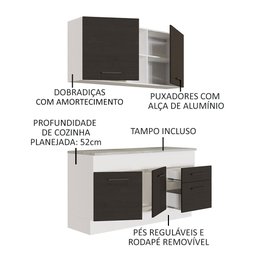 Cozinha Compacta Madesa Agata 150001 com Armário e Balcão (Com Tampo) Branco/Preto Cor:Branco Preto - 4 Cozinha Compacta Madesa Agata 150001 com Armário e Balcão (Com Tampo) Branco/Preto Cor:Branco Preto - 4