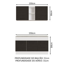 Cozinha Compacta Madesa Agata 150001 com Armário e Balcão (Com Tampo) Branco/Preto Cor:Branco Preto - 3 Cozinha Compacta Madesa Agata 150001 com Armário e Balcão (Com Tampo) Branco/Preto Cor:Branco Preto - 3
