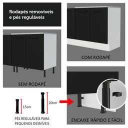 Cozinha Compacta Madesa Agata 150001 com Armário e Balcão (Com Tampo) Branco/Preto Cor:Branco Preto - 8 Cozinha Compacta Madesa Agata 150001 com Armário e Balcão (Com Tampo) Branco/Preto Cor:Branco Preto - 8