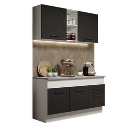 Cozinha Compacta Madesa Agata 150001 com Armário e Balcão (Com Tampo) Branco/Preto Cor:Branco Preto - 2 Cozinha Compacta Madesa Agata 150001 com Armário e Balcão (Com Tampo) Branco/Preto Cor:Branco Preto - 2