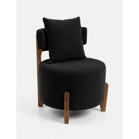 Poltrona Organica Decorativa Redonda com Almofada Pés Thor Madeira Maciça Premium Boucle Grafite:Sue
