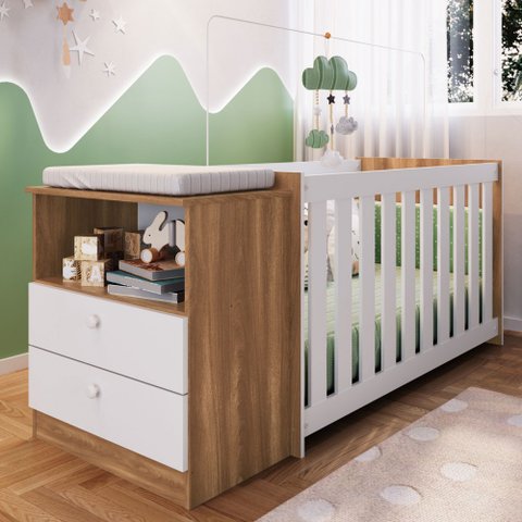 Kit Quarto Bebê Berço Cômoda Linha Aconchego 171,5cm Nogal Manchester La006 Completa Móveis