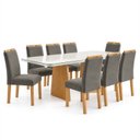 Ver imagem 2 de Conjunto Sala de Jantar 8 Lugares Retangular Tampo Vidro/MDF 200x90cm Mesa e Cadeiras Lyra
