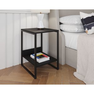 Mesa Cabeceira Industrial Tókio Base Ferro Preto Tampo Preto