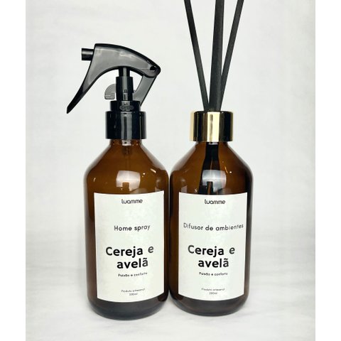 Kit Home Spray e Difusor de Ambientes Cereja e Avelã Vidro 200ml