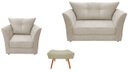 Ver imagem 1 de Kit Namoradeira + 1 Poltrona Decorativa Isis + 1 Puff Retangular Suede Bege Pés Madeira Ms Decor