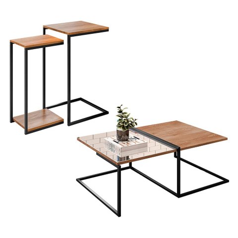 Conjunto 3 Mesas Decorativas Estilo Industrial BP 15mm Demolição - Desk Design