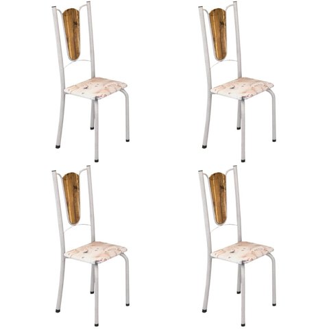 Kit 4 Cadeiras Tubulares Júlia Branco/Pérola/Botanic Bege