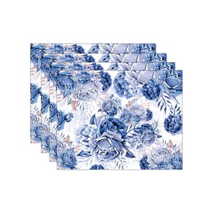 Kit Jogo Americano Rosas Azul - 4 Peças