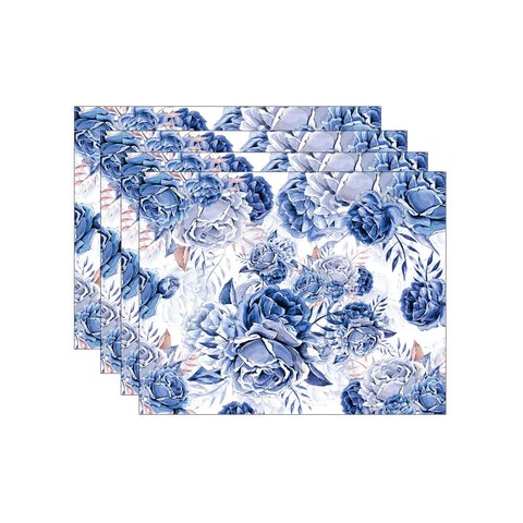 Kit Jogo Americano Rosas Azul - 4 Peças