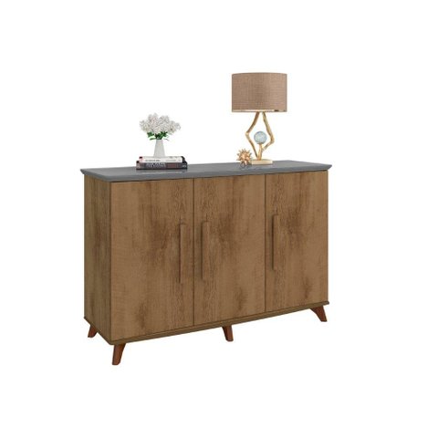 Balcão /aparador/bancada/buffet Dian Modelo Retrô com Pés em Madeira 5 Prateleiras Interna Cor Cinam