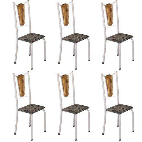 Kit 6 Cadeiras Tubulares Júlia Branco/Pérola/Riscas