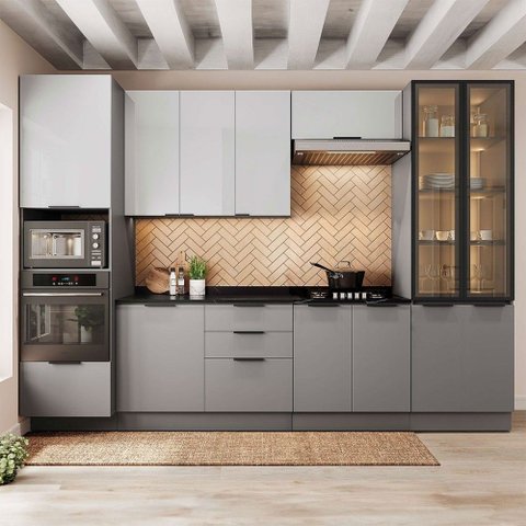Cozinha Completa Lumina 12 Portas 4 Gavetas com Vidro Cinza - Telasul