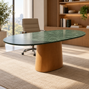 Ver imagem 2 de Mesa Escritório Oblongo Mármore Verde Guatemala 160x90cm