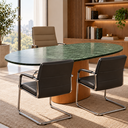 Ver imagem 3 de Mesa Escritório Oblongo Mármore Verde Guatemala 160x90cm