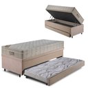 Ver imagem 1 de Bicama Box Baú 88x188 Suede Bege com Colchão Airtech Ortobom