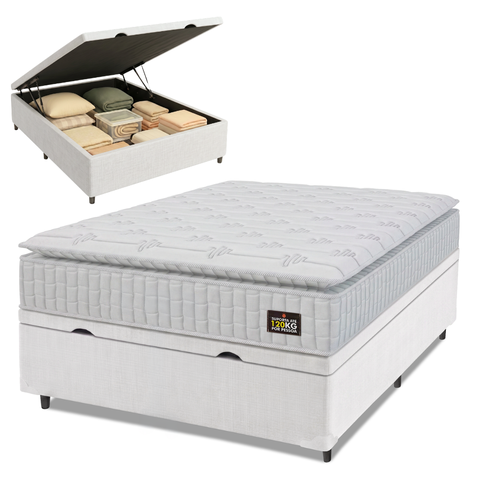 Cama Box Baú Colchão Casal Espuma D33 Vangogh Pillow Top 138x188x70cm Hellen