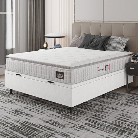 Cama Box Baú Colchão Casal Espuma D33 Vangogh Pillow Top 138x188x70cm Hellen