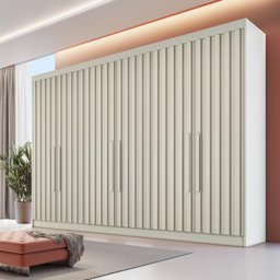 Guarda Roupa 6 Portas Ripadas Potente com Espelho 100% Mdf Off White - Móveis Europa - 1