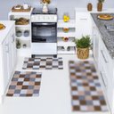 Ver imagem 2 de Par de Tapetes Jacquard Antiderrapante Cozinha Banheiro Quarto Sala Estampa Geométrica:tabuleiro Beg