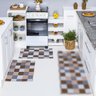 Par de Tapetes Jacquard Antiderrapante Cozinha Banheiro Quarto Sala Estampa Geométrica:tabuleiro Beg - 2