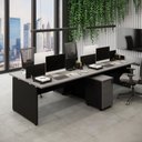 Ver imagem 1 de Plataforma de Trabalho para Escritório 2 Gaveteiros 6 Gavetas MDP 300cm Cinza Sagrado com Preto F5