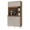 Ver imagem 1 de Kit Cozinha Duda 90cm Compacta 4 Portas 1 Gaveta Porta de Correr Castanho Off White