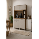 Ver imagem 2 de Kit Cozinha Duda 90cm Compacta 4 Portas 1 Gaveta Porta de Correr Castanho Off White